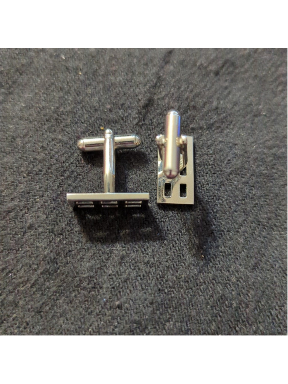 Silver Tone Rectangular Window Pane Grid Cufflinks - Picture 3 of 5